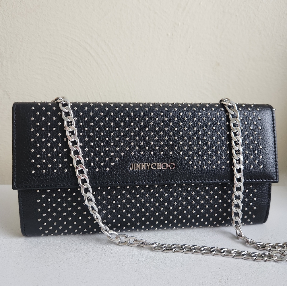 Jimmy Choo Pristine Clutch Black Leather Studded